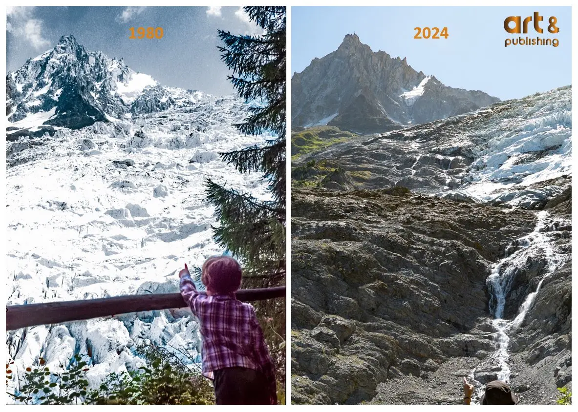 The sad retreat of the Mer de Glace, Chamonix, France, 1980 vs 2024