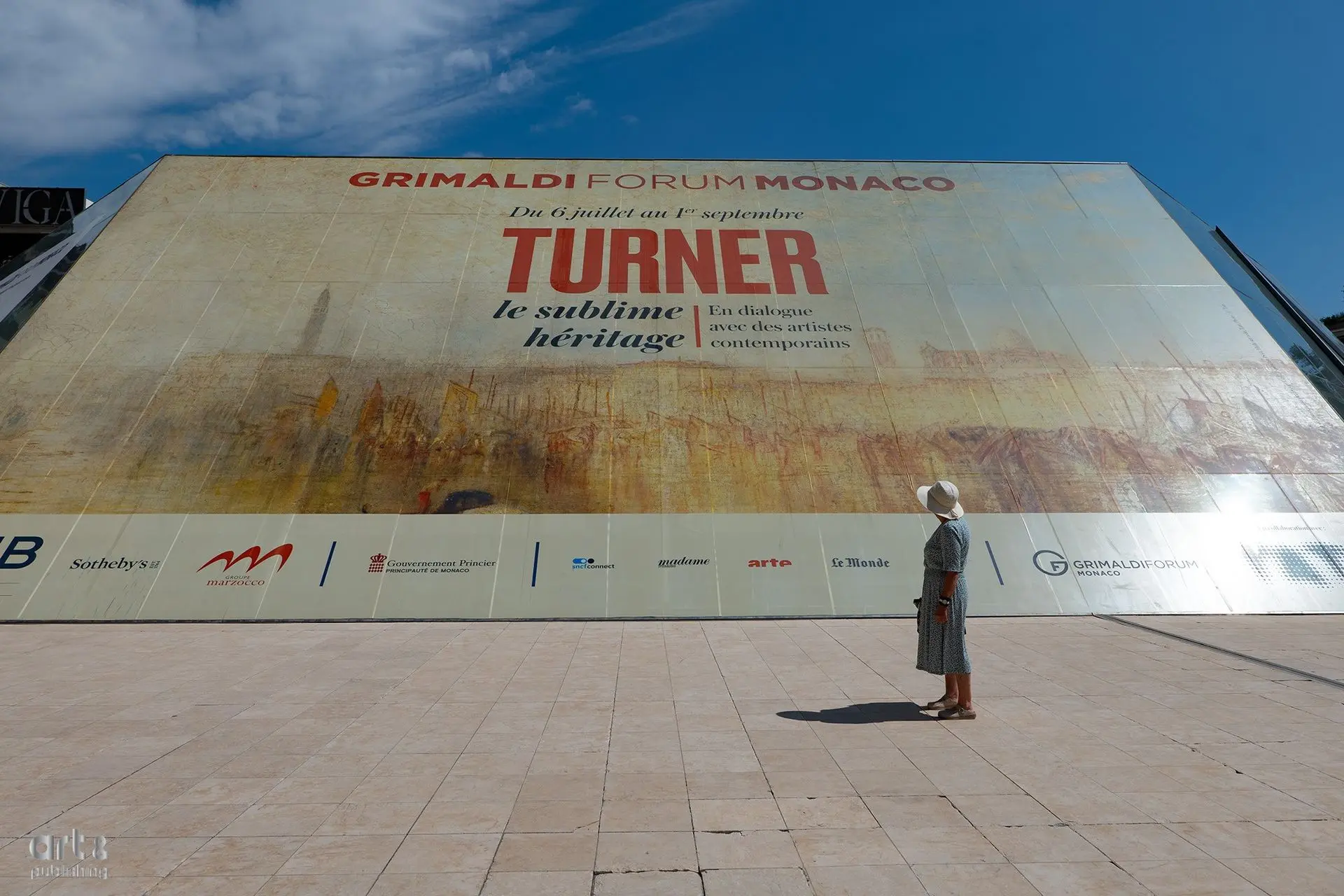 Prue Bishop infront of the Grimaldi Forums in Monaco