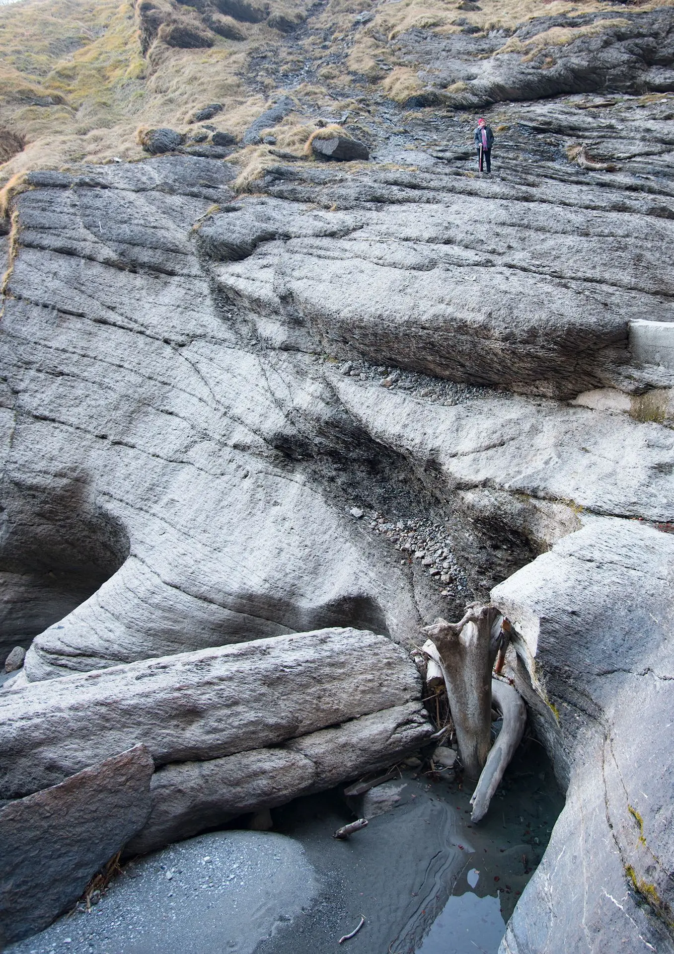 Prue Bishop at the Reichenbach Falls, Water Diverted for Maintenance ©Lumby-JOL7020