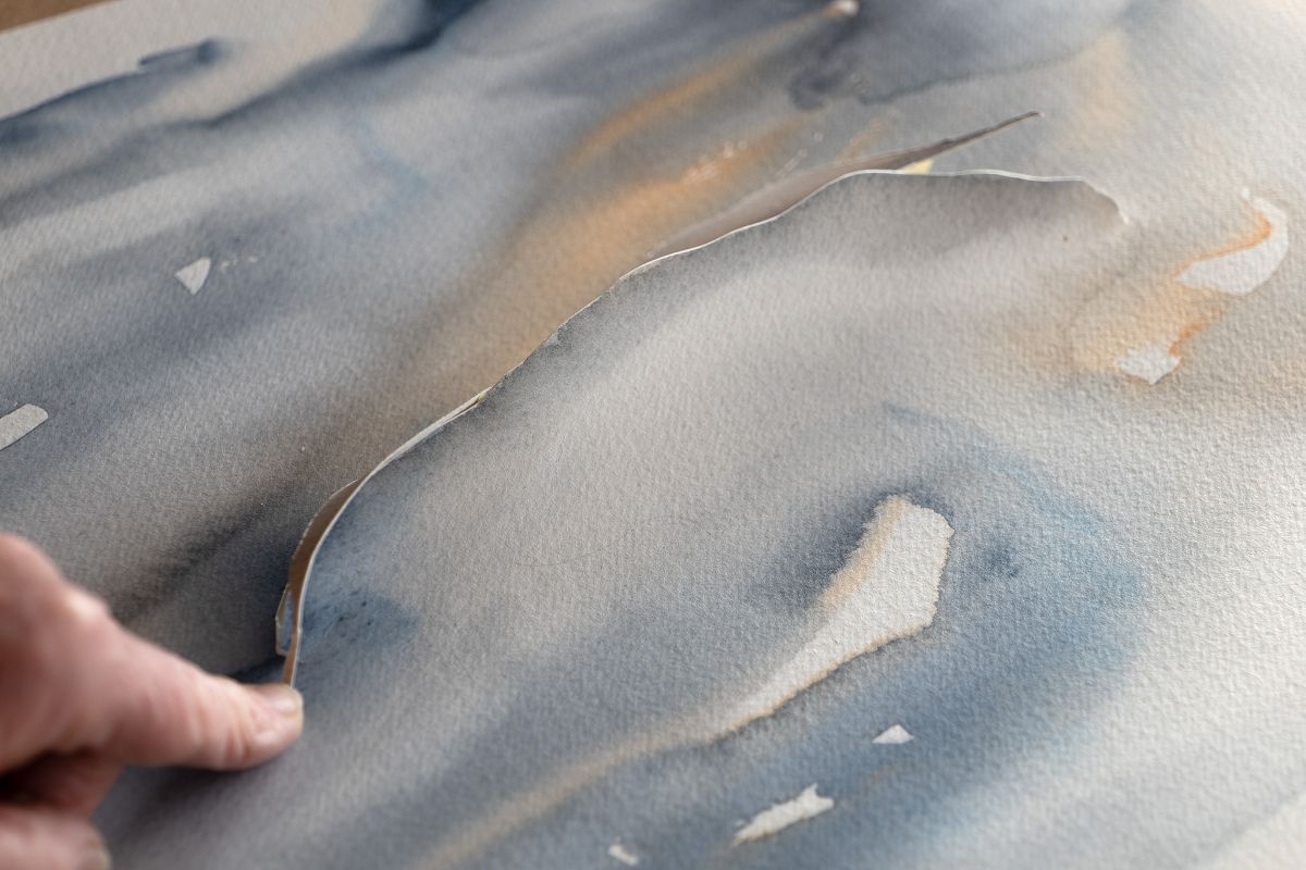 Cut out sculptural shapes from the watercolour painting