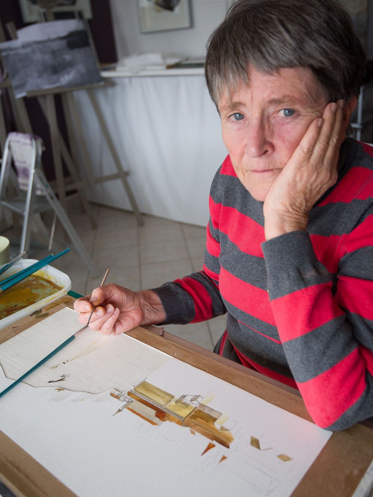 Prue painting a watercolour