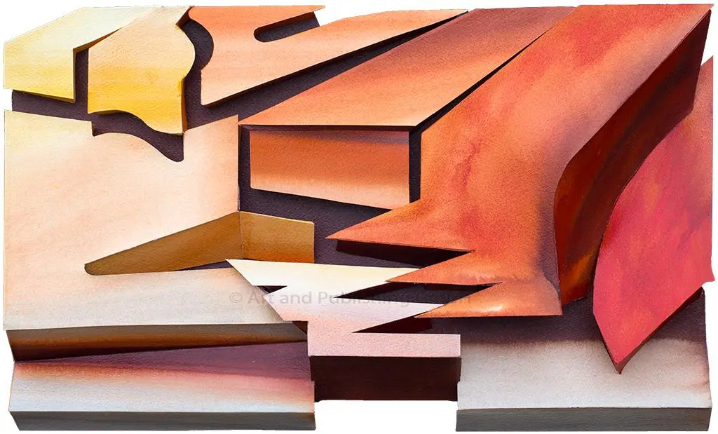 Scorched Earth 1 (2021) – A dramatic Sculptural Watercolour® capturing the relentless heat and destruction of drought-ravaged landscapes. 60 x 80 x 6 cm. Scorched Earth 1 – Sculptural Watercolour® by Prue Bishop, 2021. A haunting depiction of cracked, drought-stricken land symbolizing climate change’s impact. 60 x 80 x 6 cm.
