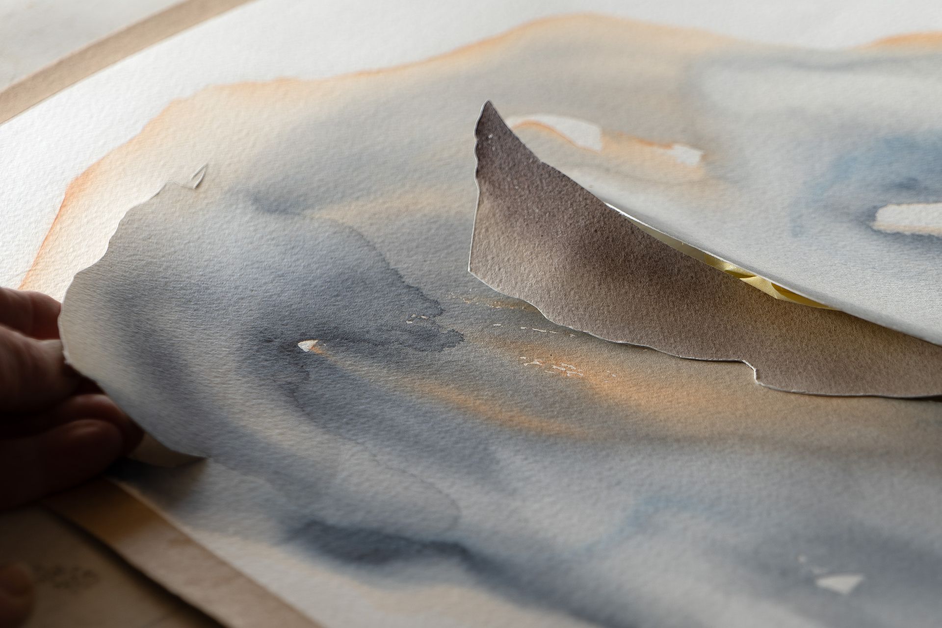 Individual pieces are brought together to make a sculptural watercolour