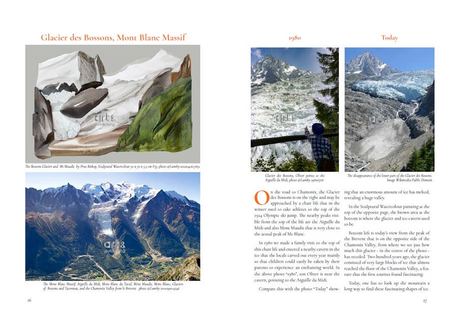 Sample of a page, showing the relationship of the painting to the real world through unique photography.
